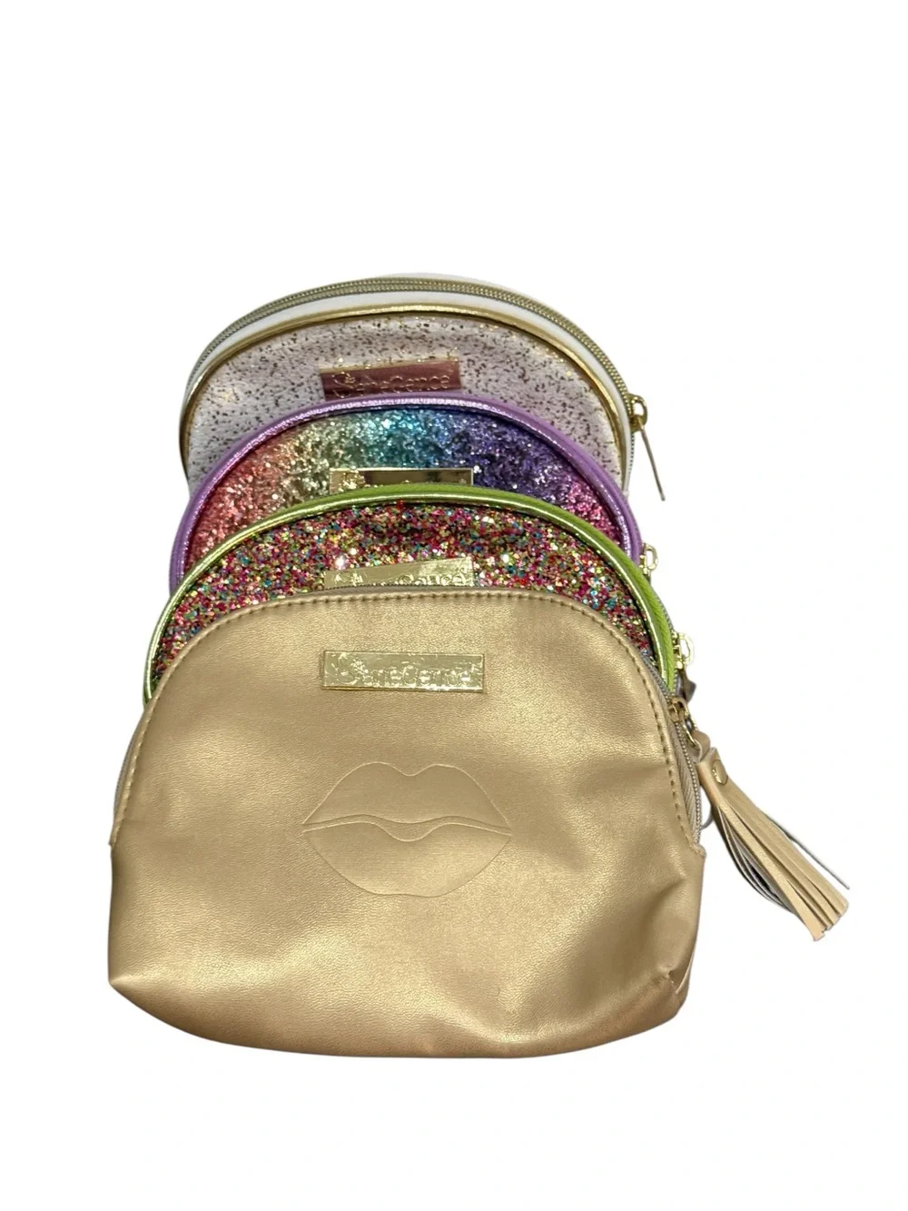 SeneGence Makeup Bag Bundle White Glitter, Rainbow, Gold Lips & Multicolor Bag